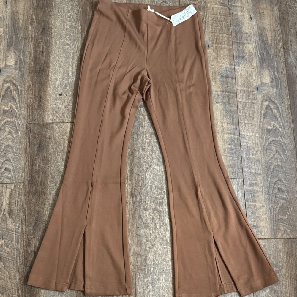 Mystree Chocolate Brown Flare Pants with Front Slit
